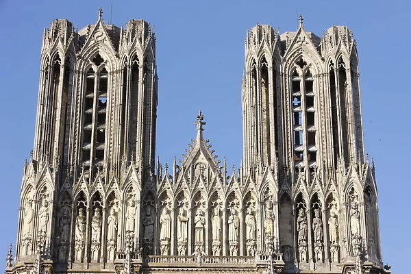 Towers and Kings Gallery, Reims Cathedral, Reims, Marne, France, Europe