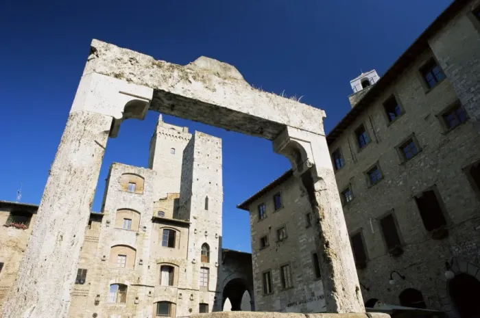 Framed Print : Towers lining the Piazza della Cisterna