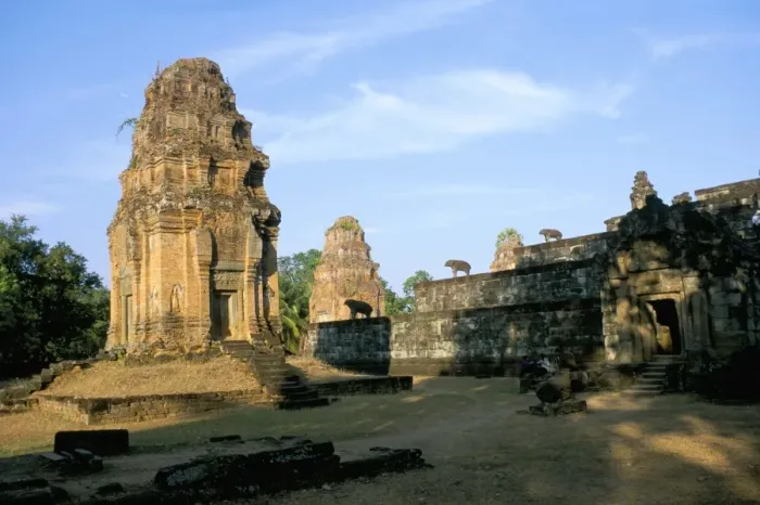 Framed Print : Towers at west of Bakong Temple, Rolous group dating from 9th century, earliest of Angkor temples Framed Print : Towers at west of Bakong Temple, Rolous group dating from 9th century, earliest of Angkor temples