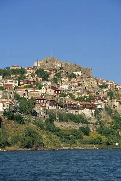 The town and castle on the skyline at Molyvos