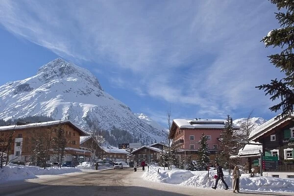 Town centre of Lech near St. Anton am Arlberg in winter snow, Tyrol, Austrian Alps