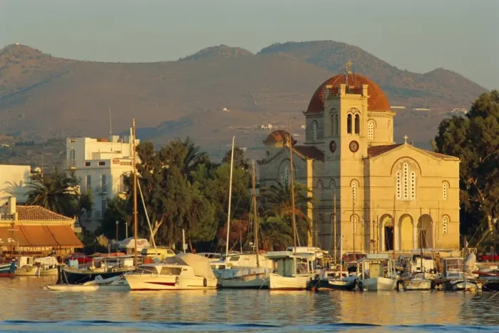 Framed Print : Town church and waterfront Framed Print : Town church and waterfront