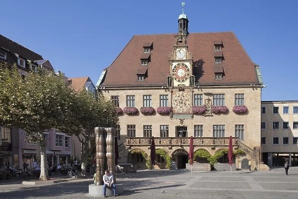 Town Hall with astronomical clock, Market Place, Heilbronn, Baden Wurttemberg, Germany, Europe