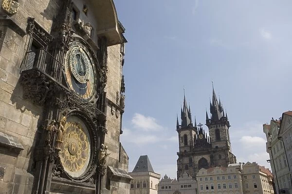 Town Hall Clock, Astronomical clock, and church of Our Lady before Tyn in background