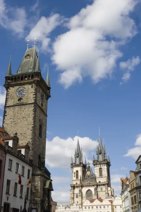 Framed Print : Town Hall Clock, Old Town Square, Church of Our Lady before Tyn in background Framed Print : Town Hall Clock, Old Town Square, Church of Our Lady before Tyn in background