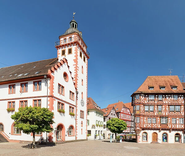 Town Hall and Palmsches Haus on market square, Mosbach, Neckartal Valley, Odenwald, Baden-Wurttemberg, Germany, Europe