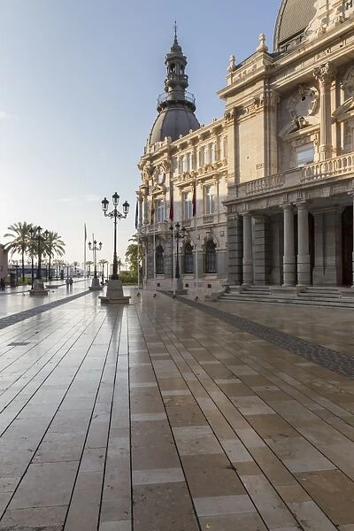Town Hall Square on an autumn early morning, Cartagena, Murcia Region, Spain, Europe