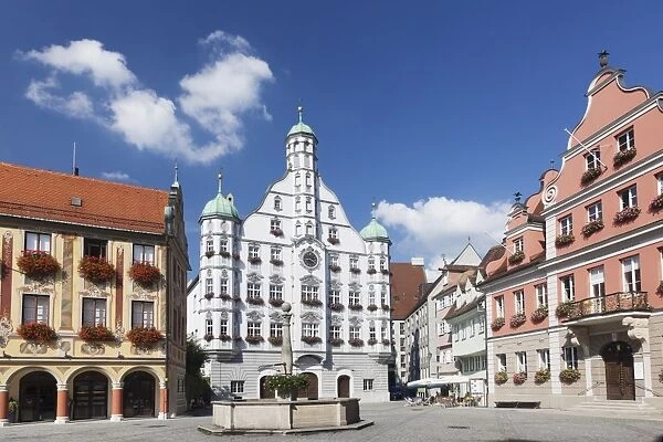 Town Hall with Steuerhaus building and Grosszunft building at market square, Memmingen, Schwaben, Bavaria, Germany, Europe