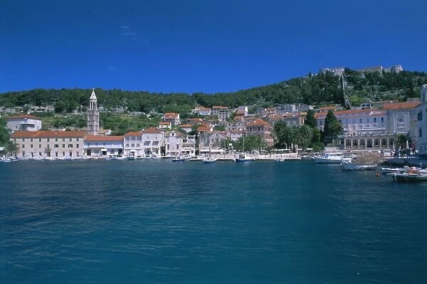 Town of Hvar from the sea, Hvar Island, Dalmatia, Dalmatian coast, Adriatic