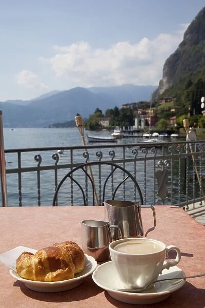 Town and lakeside cafe, Menaggio, Lake Como, Lombardy, Italian Lakes, Italy, Europe