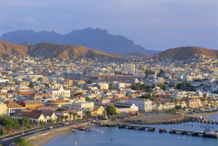 Framed Print : Town of Mindelo, capital of Sao Vicente, Cape Verde Islands, Atlantic Ocean Framed Print : Town of Mindelo, capital of Sao Vicente, Cape Verde Islands, Atlantic Ocean