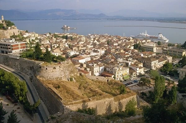 The town of Nafplion with cruise ship in port