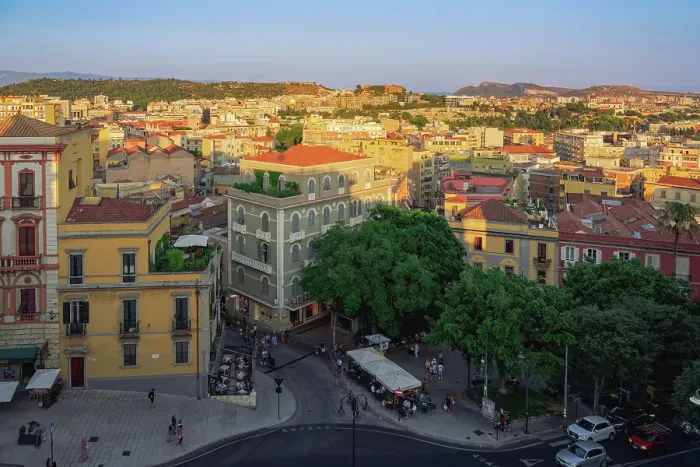 Framed Print : Town panorama viewed from Saint Remy Bastion terrace and promenade, Cagliari, Sardinia, Italy, Mediterranean, Europe Framed Print : Town panorama viewed from Saint Remy Bastion terrace and promenade, Cagliari, Sardinia, Italy, Mediterranean, Europe