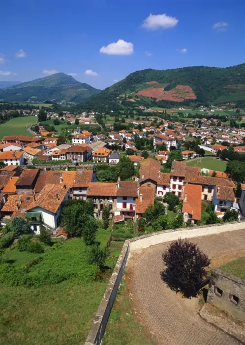 Framed Print : Town in the Pays Basque, Pyrenees Atlantiques, Aquitaine, France Framed Print : Town in the Pays Basque, Pyrenees Atlantiques, Aquitaine, France