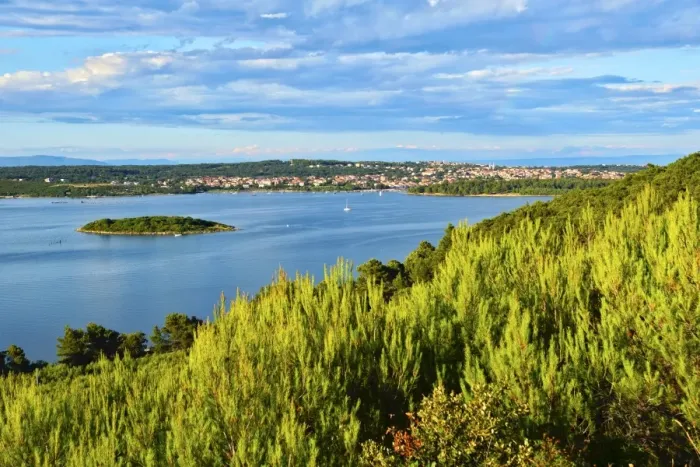 Framed Print : The town of Porer from Mount Kope, Kamenjak National Park, Istria, Croatia, Europe
