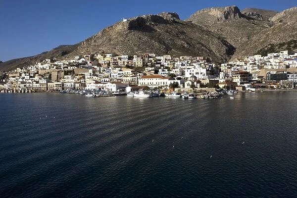 The town of Pothia see from the sea, on the Greek Island of Kalymnos, Dodecanese