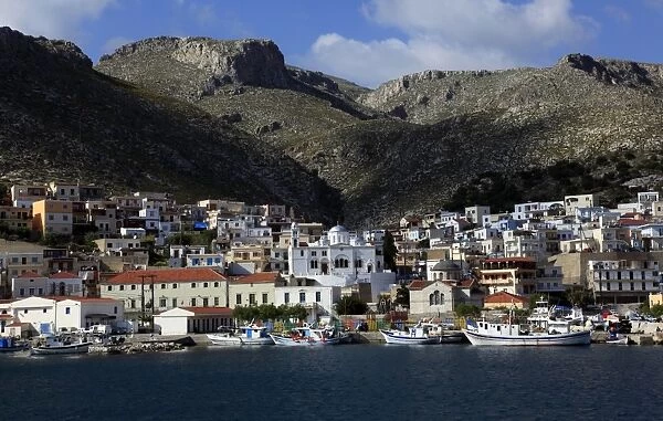 The town of Pothia seen from the sea, Kalymnos island, Dodecanese, Greek Islands