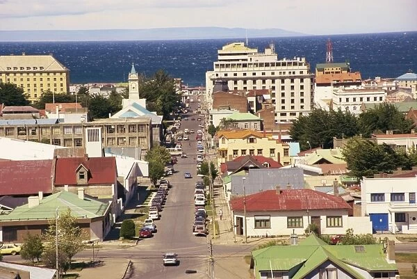 The town of Punta Arenas from the Mirador Cerro la Cruz, in Patagonia, Chile