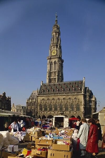 Town Square with market, Arras, Nord Pas de Calais, France, Europe
