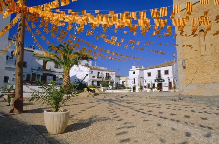 Framed Print : Town square with streamers in regional colours Framed Print : Town square with streamers in regional colours