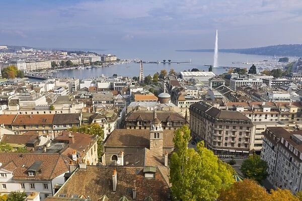 Town view from St. Peters Cathedral, Geneva, Switzerland, Europe
