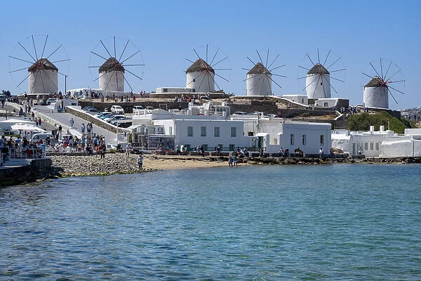 Traditional 16th century windmill in Mykonos old town, Mykonos, The Cyclades, Aegean Sea, Greek Islands, Greece, Europe