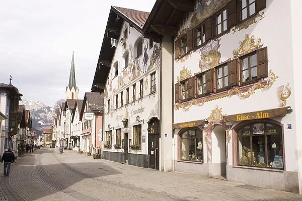 Traditional Bavarian buildings on the historic Ludwigstrasse in the Partenkirchen side of Garmisch-Partenkirchen, Bavaria