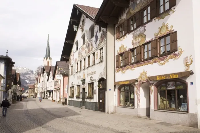 Framed Print : Traditional Bavarian buildings on the historic Ludwigstrasse in the Partenkirchen side of Garmisch-Partenkirchen, Bavaria Framed Print : Traditional Bavarian buildings on the historic Ludwigstrasse in the Partenkirchen side of Garmisch-Partenkirchen, Bavaria