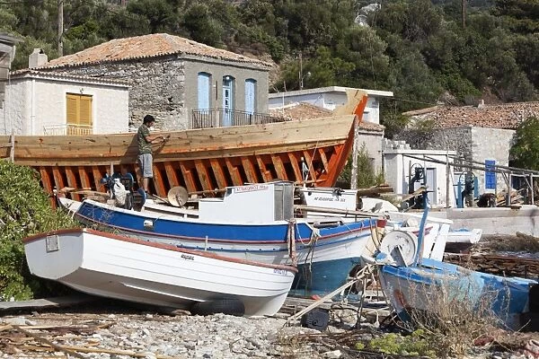 Traditional boat building yard, Aghios Isidhoros, Samos, Aegean Islands, Greece