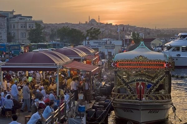 Traditional boats cooking and selling food, Eminonu, Galeta bridge, Istanbul