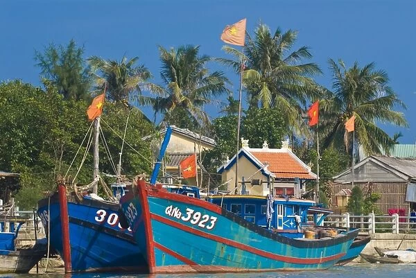 Traditional boats in the habour of Hoi An, Hoi An, Vietnam, Indochina, Southeast Asia