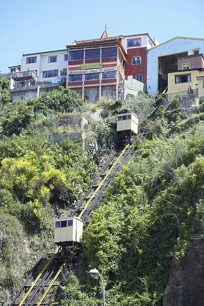 Traditional cable cars, Valparaiso, UNESCO World Heritage Site, Chile, South America
