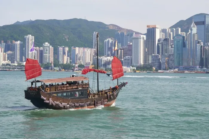 Framed Print : Traditional Chinese junk boat for tourists on Victoria Harbour, Hong Kong, China, Asia Framed Print : Traditional Chinese junk boat for tourists on Victoria Harbour, Hong Kong, China, Asia