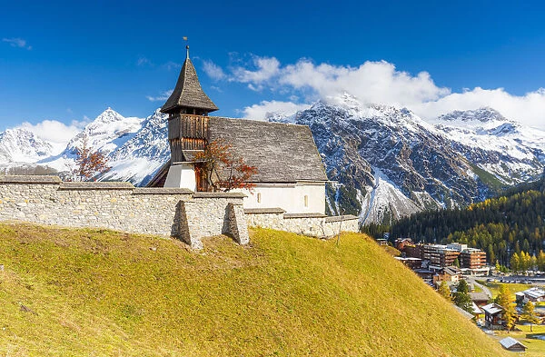Traditional church in Arosa, Canton Graubunden, Switzerland, Europe