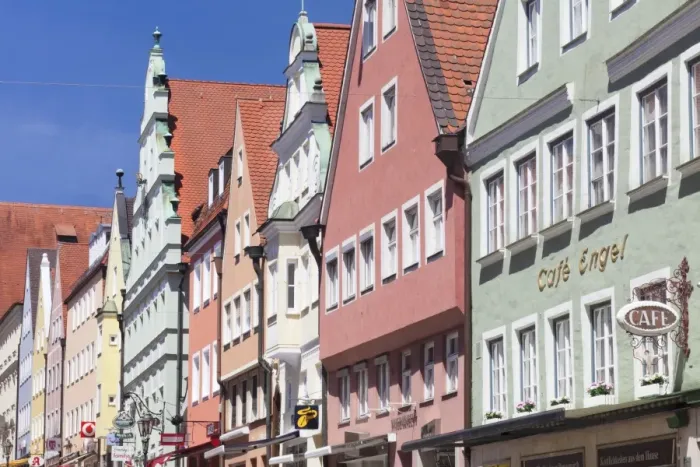 Framed Print : Traditional colorful facades on Reichstradtstrasse, Donauworth, Romantic Road, Bavarian Swabia, Bavaria, Germany, Europe Framed Print : Traditional colorful facades on Reichstradtstrasse, Donauworth, Romantic Road, Bavarian Swabia, Bavaria, Germany, Europe