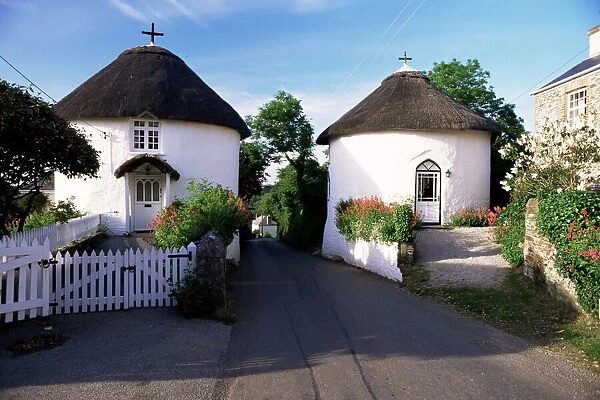 Traditional Cornish round houses, Veryan, Cornwall, England, United Kingdom, Europe