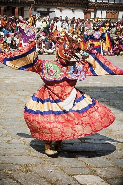 Traditional dancer at the Paro Festival, Paro, Bhutan, Asia