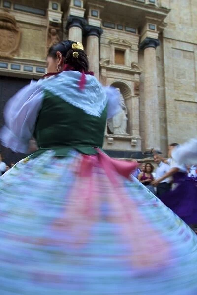 Traditional dancing outside the 13th century Iglesia y Convento Del Carmen, Valencia, Spain, Europe