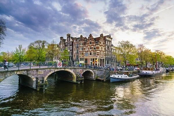 Traditional Dutch gabled houses and canal, Amsterdam, Netherlands, Europe
