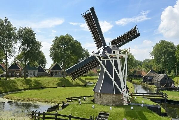 Traditional Dutch windmill, Zuiderzee Open Air Museum, Lake Ijssel, Enkhuizen, North Holland, Netherlands, Europe