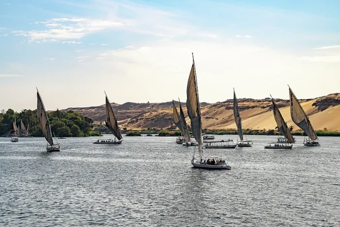 Framed Print : Traditional Felucca boats on the Nile River, Egypt Framed Print : Traditional Felucca boats on the Nile River, Egypt