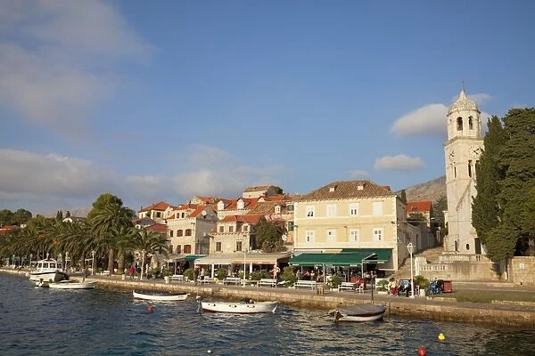 Traditional fishing boat and waterfront, Cavtat, Dalmatia, Croatia, Europe