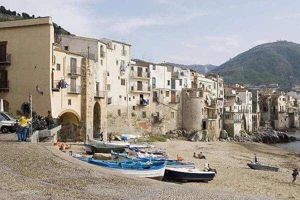 Traditional fishing boats and fishermens houses