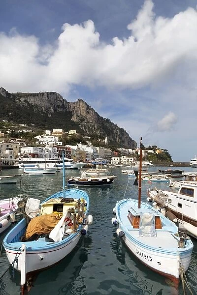Traditional fishing boats in Marina Grande in Capri, Campania, Italy, Mediterranean, Europe