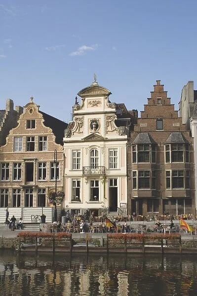 Traditional gabled houses by the river, Ghent, Belgium, Europe