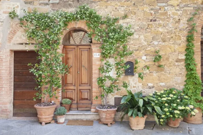 Framed Print : Traditional house with flower pots, Montisi, Siena Province, Tuscany, Italy, Europe Framed Print : Traditional house with flower pots, Montisi, Siena Province, Tuscany, Italy, Europe