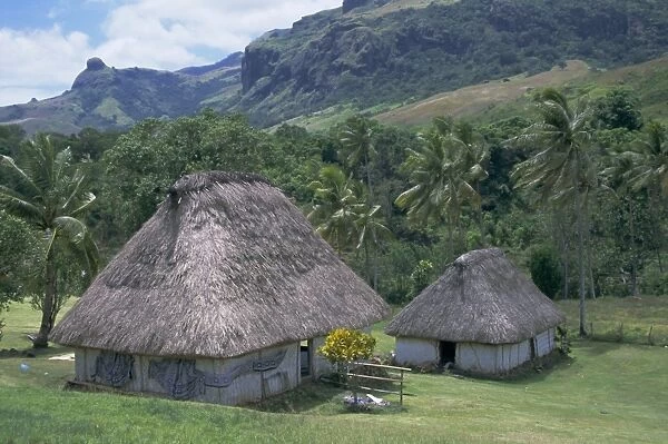 Traditional houses, bures, in the last old-style village, Navala, Viti Levu island