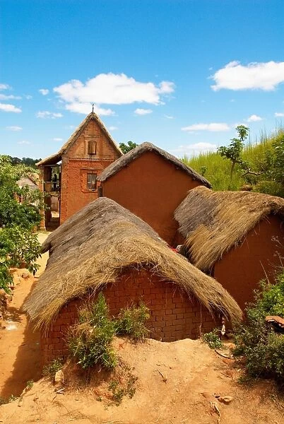 Traditional houses on Hill around Tananarive, Madagascar, Africa