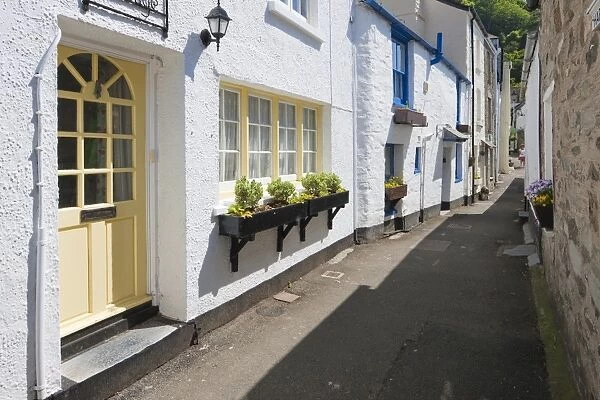 Traditional houses in a back street in Polperro, Cornwall, England, United Kingdom, Europe