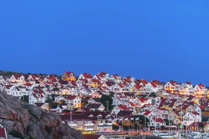 Framed Print : Traditional illuminated village of Kungshamn at dusk, Bohuslan, Vastra Gotaland, West Sweden, Sweden, Scandinavia, Europe Framed Print : Traditional illuminated village of Kungshamn at dusk, Bohuslan, Vastra Gotaland, West Sweden, Sweden, Scandinavia, Europe